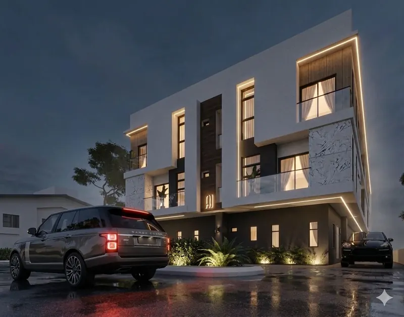 AI-enhanced night view of the apartment building