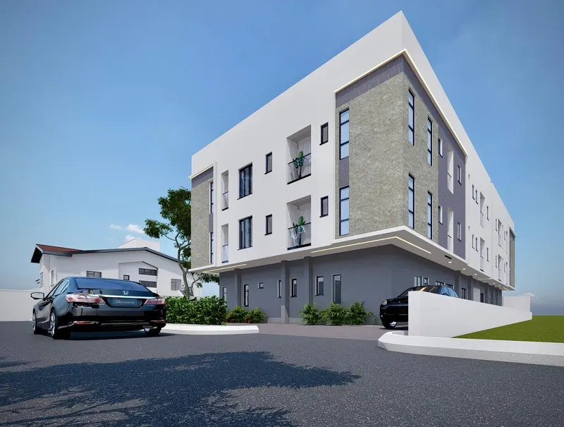 Daytime view of the apartment building from the street