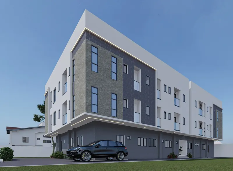 Daytime corner view of the apartment building
