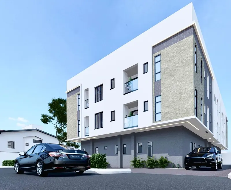 Daytime view of the apartment building entrance side