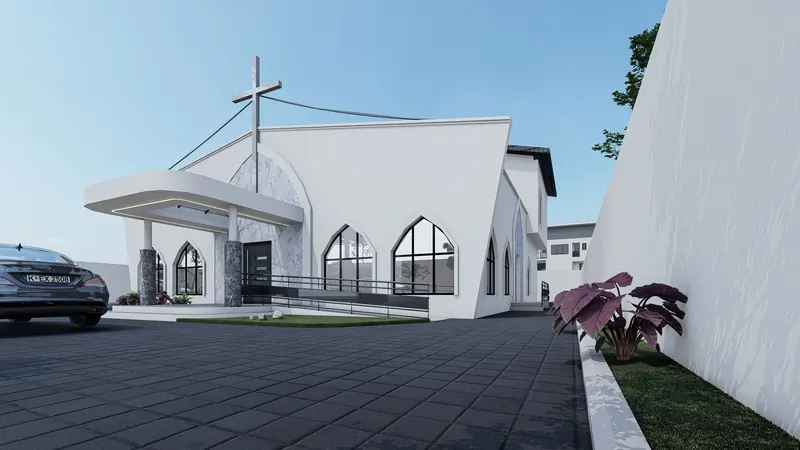 Side view of the proposed church auditorium with an access ramp